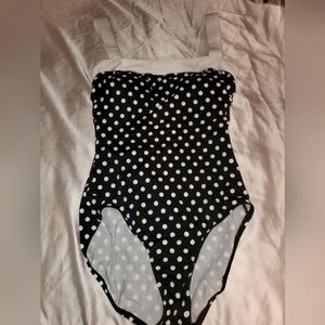 Never Worn Size 10 INC International Concepts Navy/White Polka-Dot Swimsuit